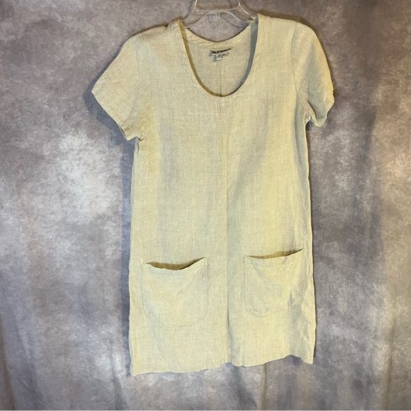 Sunbelt Dresses & Skirts - Sunbelt Beige Linen Shift Dress Summery Rustic Minimalist Medium Pockets